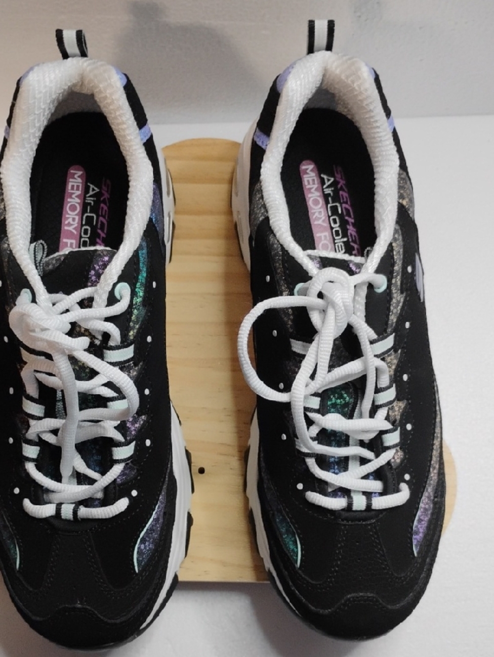 Skechers Women’s Black Athletic Sneakers with Iridescent Accents